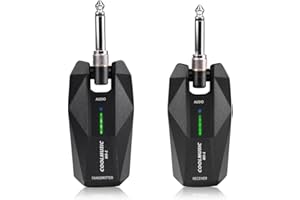 DELLERSOUND Coolmusic WS1 Sistema de Guitarra estéreo inalámbrico de 5,8 GHz con Conectores de Instrumentos de 1/4" y 1/8", Recargable para Guitarra, Teclado, bajo