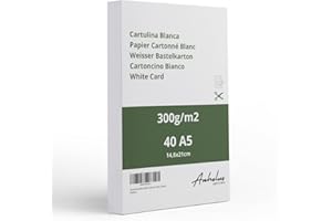 ANHELUS PAPER & DECO 40 Cartoncino Bianco A5-300gr/m2 - Confezione di 40 cartoncino bianco per stampa 21 x 14,8 cm - Carta satinata per stampare - Cartoncino per disegno e lavori manuali