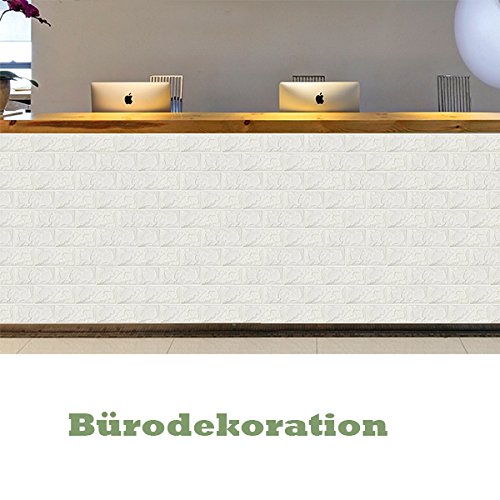 ENKO 3D Ziegelstein-Tapete 60 x 60cm Ziegelstein-Wandaufkleber, Wand-Paneele für Fernsehapparat-Wände Dekoration wasserdicht Weiß 1 Satz (1 pcs) - 4