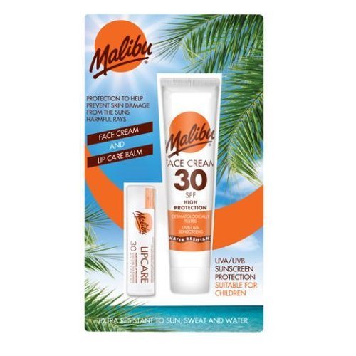 Malibu Duo Pack Sun Protection Face Cream and Lip Balm SPF 30 Water Resistant