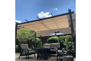 PURPLE LEAF 3 X 3 M Metal Pergola with Retractable Roof, Large Garden Pergola for BBQ, Outdoor and Patio, Beige