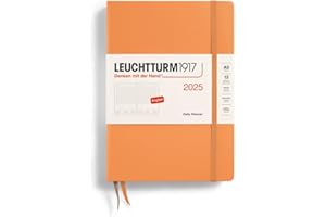 LEUCHTTURM1917 370703 kalendarz dzienny na rok 2025, średni A5, twarda okładka, planer na 12 miesięcy i notatnik, w linie, morelowy, angielski