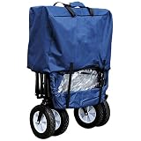 Bollerwagen / Leiterwagen – 100 kg belastbar ! ___ faltbar & klappbar – BLAU – incl. Tasche – wasserfest & wetterfest – waschbar – STABIL – 360 Grad Hartgummi Reifen – mit Deichsel – für Kinder & Erwachsene / z.B. für die Puppe natur – Transportwagen / Strandwagen – Spielzeugwagen – Handwagen & Einaufswagen – Deichselwagen – stabil Außen & Innen – Beachwagen - 5