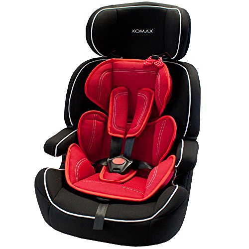 XOMAX XM-K5 RED BLACK Autokindersitz + Gruppe I / II / III (9 – 36 kg) + ECE R44/04 geprüft + Farbe: Schwarz / Rot + mitwachsend + 5-Punkte-Sicherheitsgurt + Kopfstütze verstellbar + Rückenlehne abnehmbar / Bezüge abnehmbar & waschbar - 2