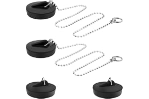 THQAE 4 st dräneringspluggar, badkarsproppar, handfat proppar, handfat plugg gummi med 40 cm kedja, Ø 40–45 mm badkar svart p