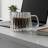 Deconox 200 ML &Ccedil;ift Cidarlı Cam Kupa - Isıya Dayanıklı Kulplu Borosilikat Kahve ve &Ccedil;ay Bardağı - El Yakmayan Modern Tasarım (