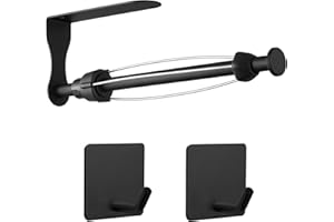 Eolax Porta Rotolo da Cucina con Effetto Ammortizzante, Porta Rotolo con 2 Ganci, Porta Rotolo Sotto l'armadio, Autoadesivo o Montaggio a Parete con Fori Forati, Acciaio Inox Nero