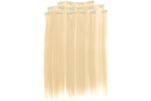 Prettyland 7-teilg SET Statik-frei Clip-In 50cm glatt lang-Haar strähnen Haarteil Haarverlängerung Platin-Blond 613