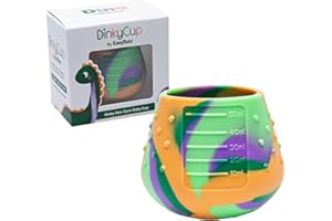 EasyTots DinkyCup 50ml | Open Re-Balancing Baby Cup | BPA Free Silicone | Use from 4 to 18 Months | Extra Small for Tiny Hands and Mouths | Perfect Weaning Sippy Cup (Dino, 1 Pack)
