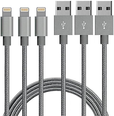 iPhone Charger Cable, Hriore 1m/3ft Nylon Braided 8 Pin Syncing Lightning to USB Charging Lead Cord for iPhone X / 8 / 8 Plus / 7 / 7 plus / 6s / 6 / SE / 5s / 5c / 5, iPad 2 3 4 Mini, iPad Pro Air, iPod &amp; more(3 Pack Grey)