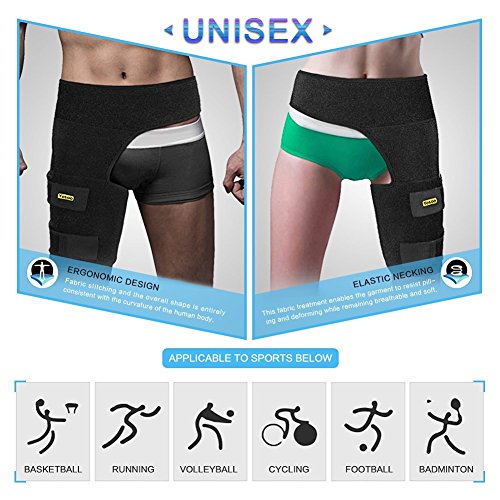 Yosoo Hüft-Oberschenkelbandage, Verstellbare Neopren Wickle Unterstützen für die Leisten und Oberschenkel Passt für Männer und Frauen, Schwarz - 8