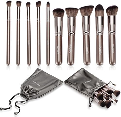 Realife 10Pcs Makeup Brushes Set Kabuki Foundation Kits with Cases Brown by Realife