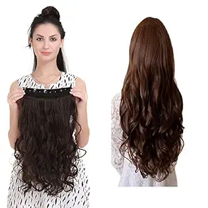 Sublime 5 Clips ? Head 1 Piece Natural Hair Extensions For Gilrs and Women To Increase Instant Length And Volume (Brown-curly)