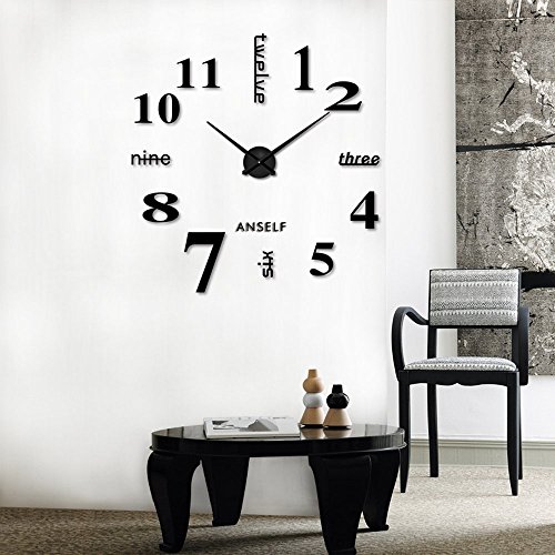 Anself DIY Moderne Wanduhr Wandtattoo Dekoration Uhr für Zimmerdeko aus Acryl Schwarz - 2