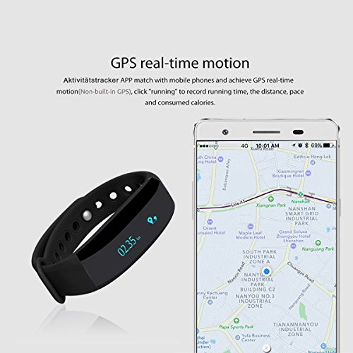 EIVOTOR Fitness Armband Fitness Tracker Smart Sport Watch Bluetooth 4.0 Smartband IP65 Wasserdicht Fitnessarmband unterstützt Pulsmesser,Schlafmonitor,Schrittzähler und Anrufer ID Benachrichtigung kompatibel mit Android Handy und IOS,iPhone für Sport,Fitness,Outdoor (Schwarz 2) - 6