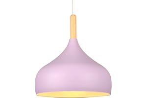 iDEGU Hängelampe Retro 24cm Hängeleuchte Moderne Skandinavisch E27 Deckenleuchte aus Metall Holz Pendelleuchte für Schlafzimmer Esszimmer Küche Wohnzimmer (Lila,1 Stück)