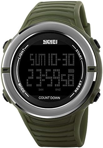 TONSHEN Waterproof Sport Watch for Men, Outdoor LED Digital 50M Water Resistant Multifunction Electronic Military Watch Plastic Case with Rubber Strap Calendar Backlight Army Dual Time