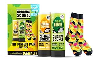 Original Source x Oddballs The Perfect Pair Gift Set with Lemon & Tea Tree and Lime Shower Gel and Socks, Gifts for Men, Birthday Gift, 100 Precent Naturual Fragrance, Vegan, Cruelty Free