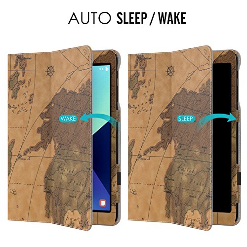 MoKo Samsung Galaxy Tab S3 9.7 Hülle – PU Leder Ständer Schutzhülle Smart Case Cover mit Stift-Schleife / Standfunktion und Auto Sleep / Wake Up Funktion für Samsung Galaxy Tab S3 9.7 Zoll (2017) SM-T820 / T825 Tablet, Landkarte H - 5