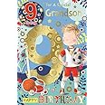 Grandson 9th Birthday Card & Badge - Gold Foil 9 & Boy with Football 9" x 6"