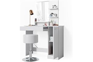 Vicco tavolo da toeletta Julia, Bianco, 90 cm con sgabello