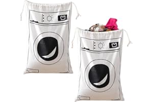 GIDWRIY 2 Pezzi Sacco Biancheria Sporca Cotone 46 X 62 cm,Sacco Portabiancheria Sporca Lavabile,Borsa Lavanderia da Viaggio,Laundry Bag Travel,Sacca da Bucato con Coulisse,Sacchetto Biancheria Viaggio