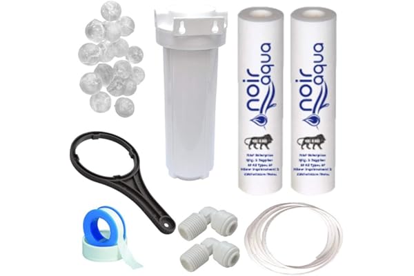 Noir Aqua Pre Filter Set for All Types of RO Water Purifier with 2pcs PP Spun Filter, External Filter Set for Water Filter Purifier, 1/4" Pipe, Spanner, antiscalant Balls, Teflon Tape