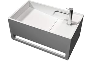 BERNSTEIN - Vasque Lavabo cubique suspendu fonte minérale, Lave main et bonde de vidage, Salle de bain & toilettes - Blanc mat - 50x30x22cm - Résistant, durable, Evier universel - PB2078