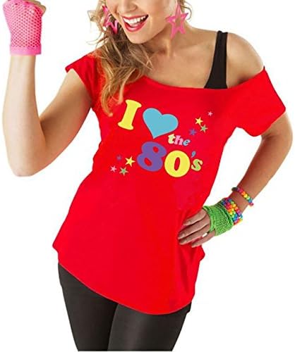Womens I Love The 80s T Shirt Top Ladies I Love 80s Fancy Dress Hen Night Stag Do Parties Tees Top Branded (UK 12-14, Red)