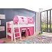 Produktbild Relita Halbhohes Spielbett Kim mit 4 tlg.Stoff-Set pink/rosa, Buche massiv weiß lackiert