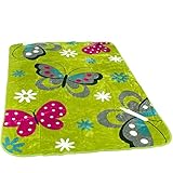 Decke Kinderdecken Schmetterlinge Grün Rosa Butterfly Kuscheldecke Spieldecke, Grösse:155x215 cm