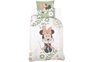SAHINLER créateur d'univers Disney - Funda nórdica Minnie 140 x 200 cm + 1 funda de almohada de 63 x 63 cm, 100% algodón, color verde
