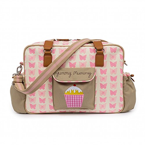 Yummy Mummy Stylish Nursery Changing Bag - Pink Butterflies Design - Includes Travel Changing Mat Cupcake Design