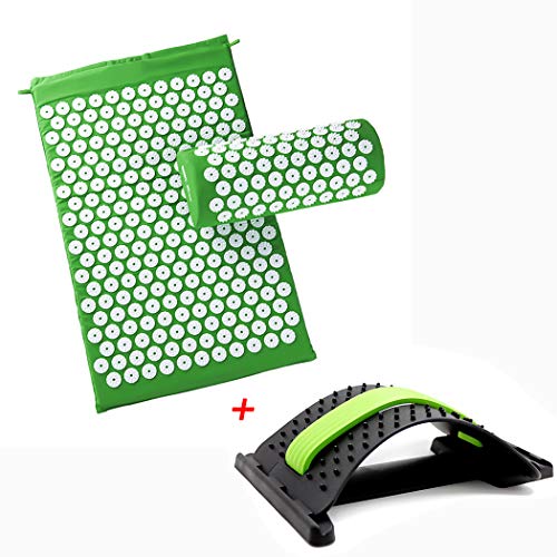 Shakti Mat, Acupresión Mat Y Juego De Almohadas con Lumbar Masajeador para El Dolor De Cuello Un Alivio Eficaz Atrás/Y Las Tensiones De Presión,Verde
