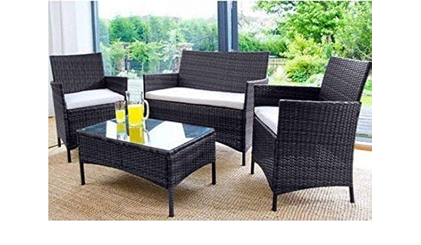 Ebs Outdoor Patio Furniture Wicker Sets Conservatory Sale Cushion Sofa Coffee Table 2 Chairs Black Pe Amazon Co Uk Kitchen Home