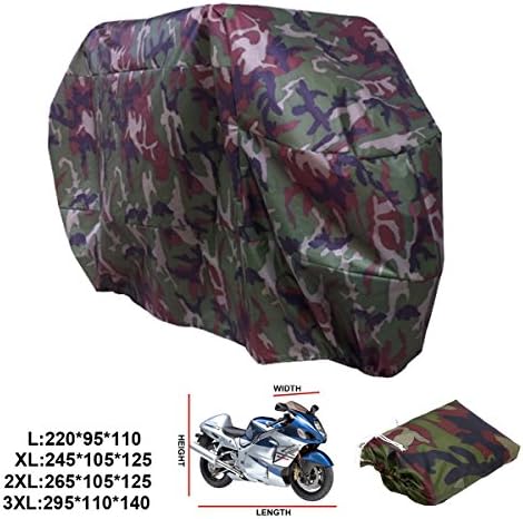 ANFTOPWaterproof Motorcycle Cover 2XL Camouflage Color UV Rain Protective Dustproof Breathable Scooter Motorbike Cover With Carry Bag Outdoor Cover XXL