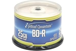 Optical Quantum OQBDR06LT-50 6X 25GB BD-R Single Layer Blu-Ray Recordable Blank Media Logo Top, 50-Disc Spindle