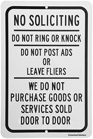 No Soliciting Sign - Do Not Ring or Knock - Keep Solicitors Away -Aluminum 8" x 12" Sign