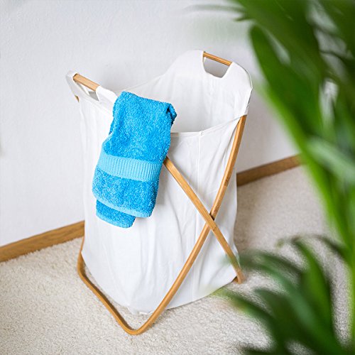Relaxdays Wäschesammler LINEA Bambus HxBxT: 65x48x41cm faltbare Wäschebox mit Textileinlage zur Aufbewahrung von Kleidung, Textilien als offener Wäschepuff mit Stoffbeutel im natürlichen Design, natur - 2