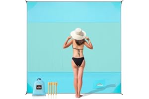 AnorTrek Sandfreie Stranddecke XL 200x200cm - Ultraleicht, Schnelltrocknend & Spritzwassergeschützt, Mehrzweck Campingdecke/Picknickmatte/Strandtuch mit Tragetasche & ABS-Heringen