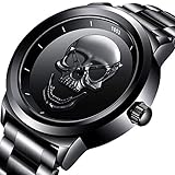 Watch-LUTEM Herren Luxus Schädel Wasserdichte Armbanduhren Uhren Uhr mit Edelstahlband, Männer Business Casual Uhr, Leuchtzeiger, Quarzwerk