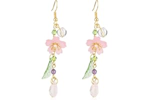 Mikovivi Flower Dangle Earrings, Pink, 7.5cm, 2 Count, No Metal, No Gem, Adult, French Wire, EARRING, Floral, Special Occasion