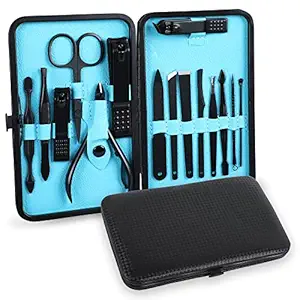 DOCOSS-15 IN 1 Stainless Steel Manicure Kit Nail Cutter For Men Women Manicure Pedicure Kit With Grooming Kit, Acne needle,Nail Filer Kit, Nail Cutter Set With Leather Case