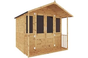 WALTONS EST. 1878 WALTONS 7x7 Summerhouse Including Veranda | Apex Roof | Shiplap Tongue and Groove | Wooden Garden Room Summer House | Double Locking Doors | (7 x 5 Summerhouse & Veranda (7 x 7))