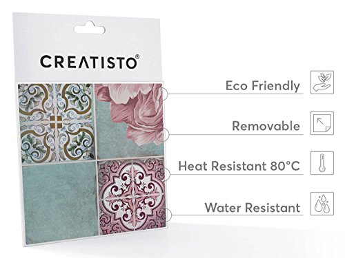 Fliesenfolie – CREATISTO Klebefolie Fliesen überkleben | Fliesen Mosaik Aufkleber Folie Sticker selbstklebend – Küche renovieren Bad Küchen-deko | 15×15 cm – Motiv Durch die Blume – 40 Stück - 6