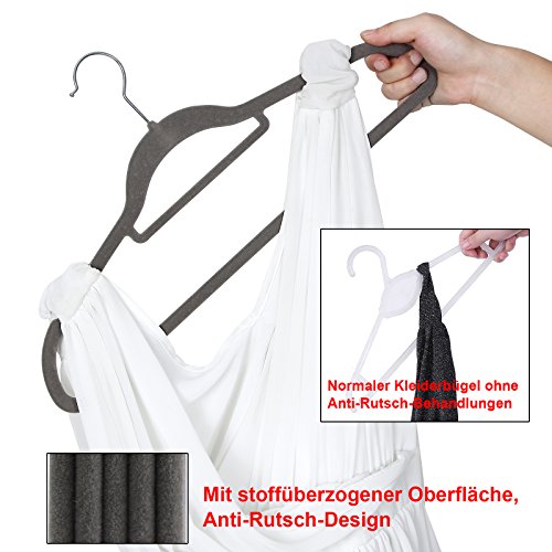 Songmics 20 Stück 0,6 cm dick Anzugbügel Kleiderbügel mit rutschfeste Oberfläche dünn, Samt, Grau CRF20V - 3