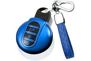 ‎HIBEYO HIBEYO Smart Schlüsselhülle Passt für BMW Mini Schutzhülle TPU Autoschlüssel Hülle für Mini F56 F54 F55 F57 F60 Cooper One Clubman Works Schlüsselgehäuse Schlüsselbund Funkschlüssel zubehör-Blau