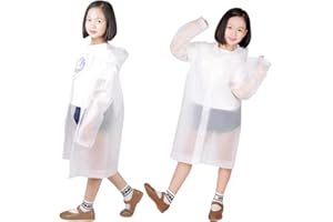 FDEETY 2 Stück Kinder Regenponcho Wasserdicht, EVA Wiederverwendbar Regenmäntel mit Kapuze, Unisex Kinder Regencape Regenschutz für Outdoor Radfahren Wandern Camping (Durchsichtig)
