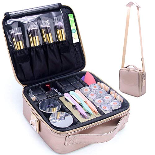 Preisvergleich Produktbild Make-up-Koffer, professioneller Kosmetikkoffer mit Schultergurt, tragbare Reisetasche, Make-up-Boxen mit Fächern