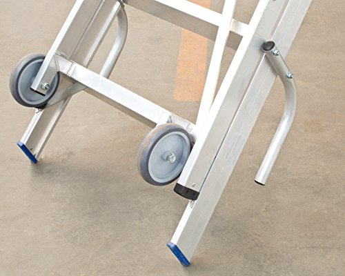 Alu Podestleiter / Fahrbare Leiter / 1 x 4 Stufen / 100cm Podesthöhe / ganze Stufe / Handlauf / 2,80 m Arbeitshöhe / mit Rollen und Griffen / verfahrbar - 4